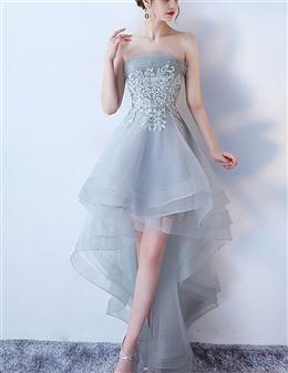 Picture of Fashionable Grey Tulle High Low Party Dresses, Short New Prom Dresses